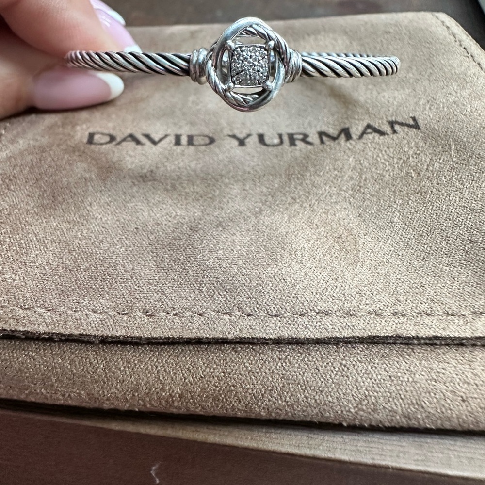David Yurman Twisted Silver Bracelet with Pave Center